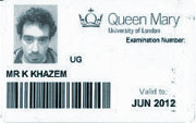 Queen Mary University of London id card 2012